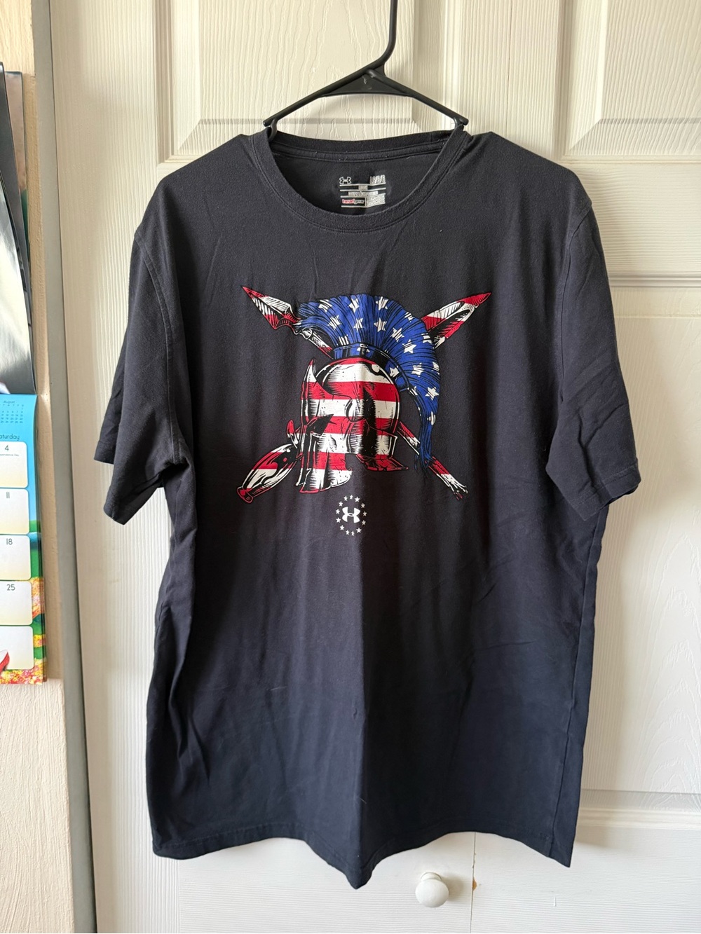 Under Armour Black Short-Sleeve Tee with American Flag Spartan Graphic